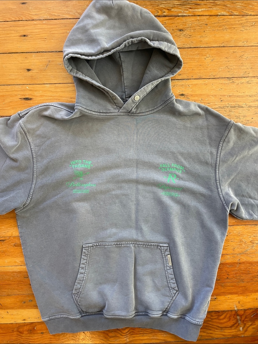 Represents Mens Gray Pullover Hoodie with Mint Green Print